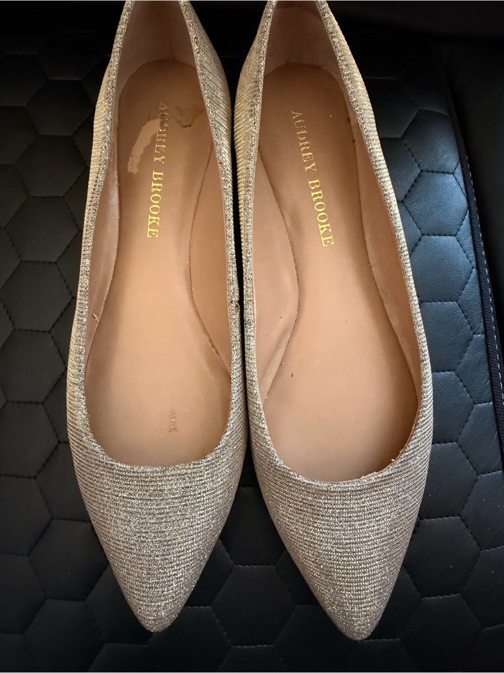 Audrey Brooke Shimmery Gold Pointed-Toe Flats